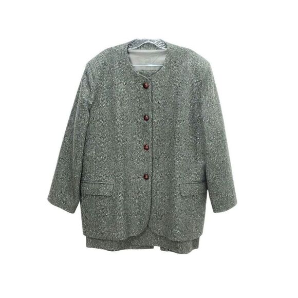 TRIONA Women's Size 100% Pure New Wool Chevron Suit Blazer Skirt Set - Picture 1 of 16